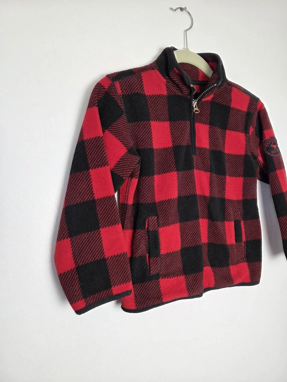Oshkosh Buffalo Plaid Fleece Pullover Sweater Jacket Boys Size 5 Red Christmas